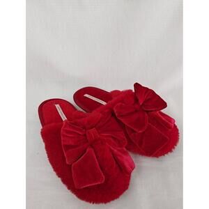 Victoria's Secret Slippers Faux Fur Velvet Bow Red Small 6 7 Cozy Plush Holiday